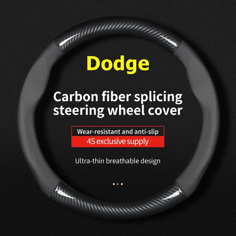 For Dodge Steering Wheel Cover Leather Carbon Fiber Fit Charger Challenger SRT Nitro Avenger Caliber Rampage Hornet Dart Viper