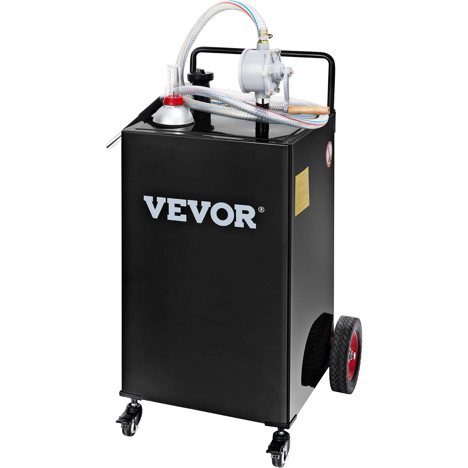 

VEVOR 35Gal Fuel Caddy Portable Fuel Storage Tank on 4 Wheels with Manuel Pump Red / Black / Yellow for Cars Lawn Mowers ATVs