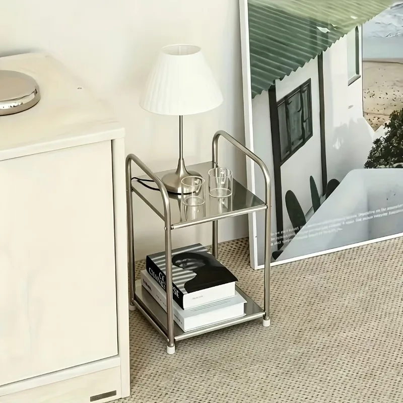 Modern Stainless Steel Side Table Storage Home Storage Rack Space-Saving Design Perfect for Sofa Kitchen Practical Storage Rack