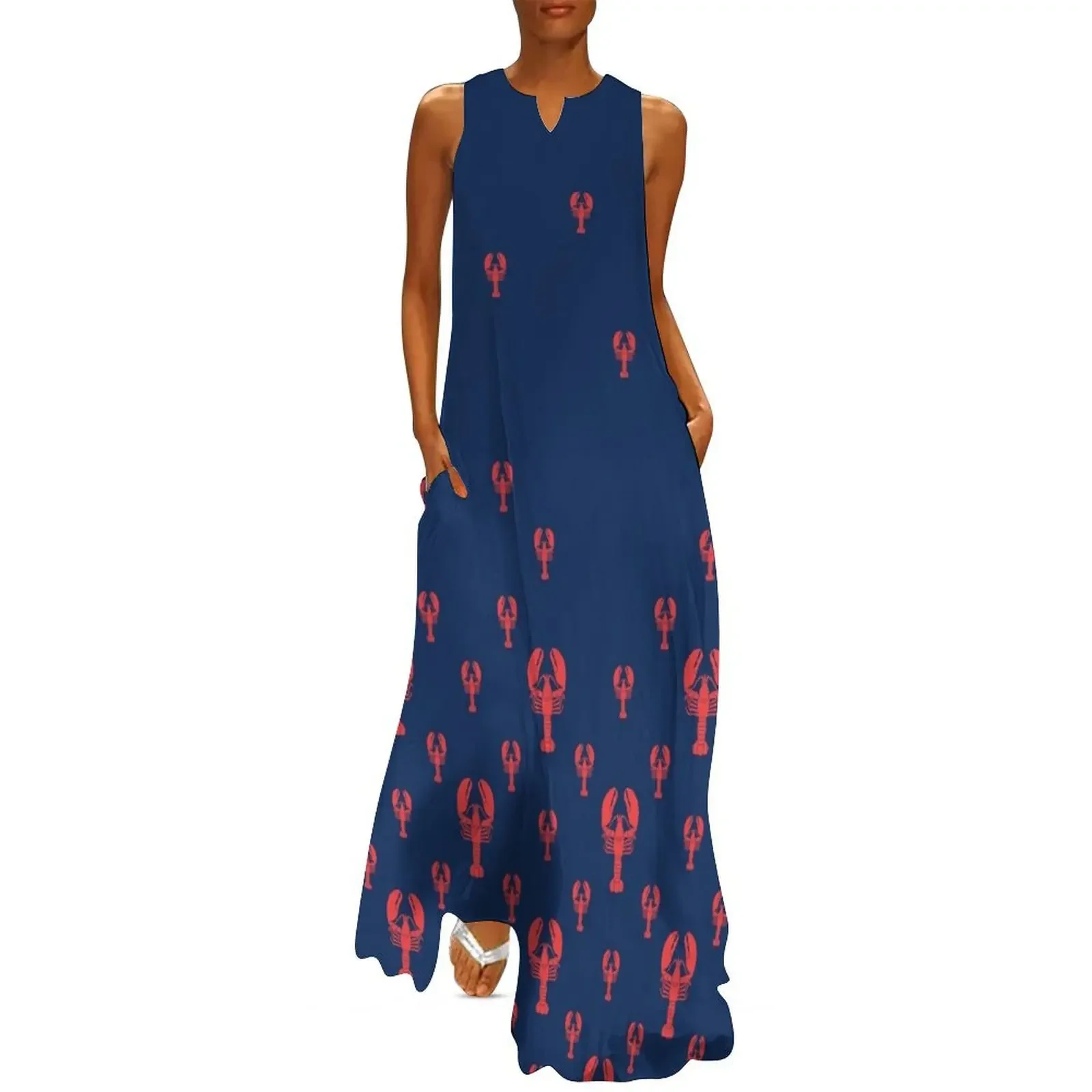 

Lobster Squadron on navy Long Dress ladies dresses for women 2025 dresses for women chic and elegant evening dress Dress