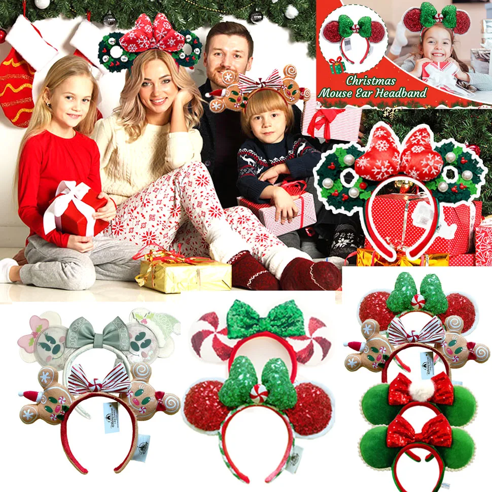 Disney Christmas Minnie Mouse Headband Holiday Party Princess Hairband COSTUME Headband Cosplay Plush Adult/Kids Headband Gift