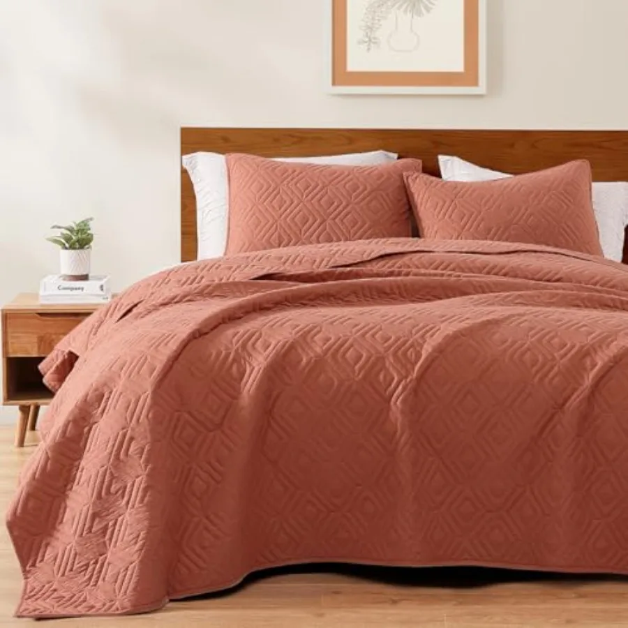 

Комплект постельного белья Queen Quilt-3 Pieces: стеганое покрывало с геометрическим узором «Осенние листья», размер Queen, для всех сезонов, мягкое летнее покрывало с 2 наволочками