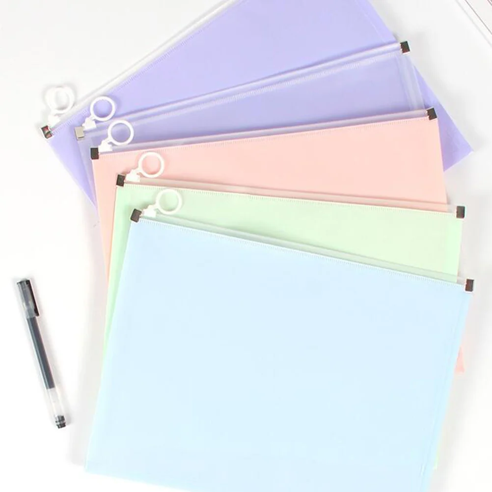 

5Pcs File Bag Pencil Pouches Large Capacity Wear-Resistant Zipper Pencil Cases Portable Stationery Bags for Student Office