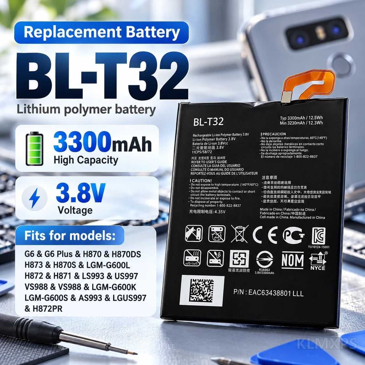 Replacement Battery BL-T32 3300mAh Lithium Battery For LG G6 Compatible G600L G600V G600S G600K H871 H872 H873 LS993 US997 VS988