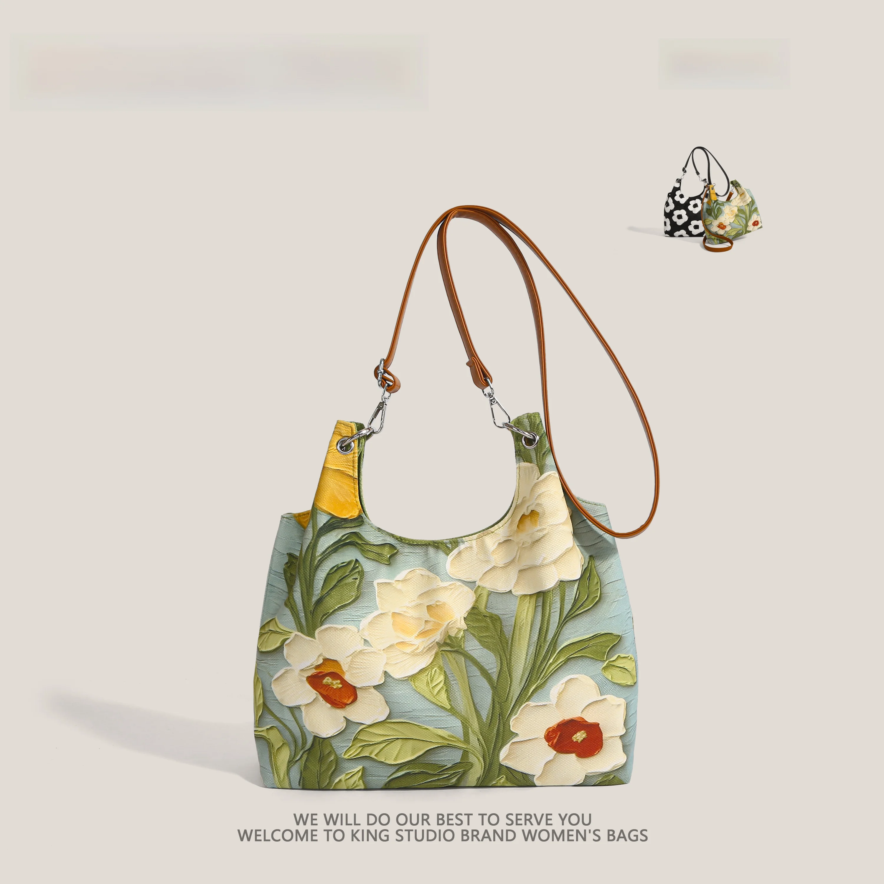

Large Capaci Floral Commuter Bag Women's Casual Crossbody oulder Bag Tote Bag Soft PU Leather Magnetic Bule Closure