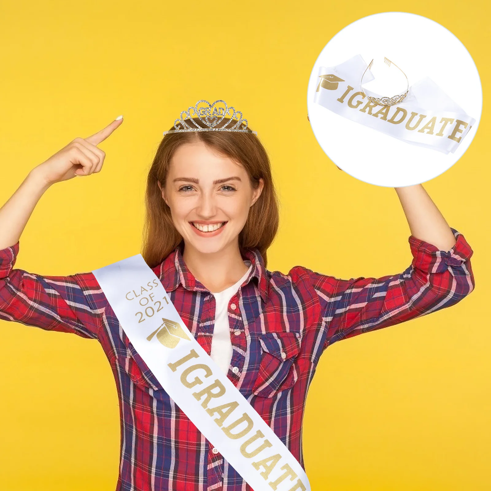 

Graduation Crystal Crown Tiara Satin Sash Kit Female Graduate Party Decoration Accessories Graduation Decorations