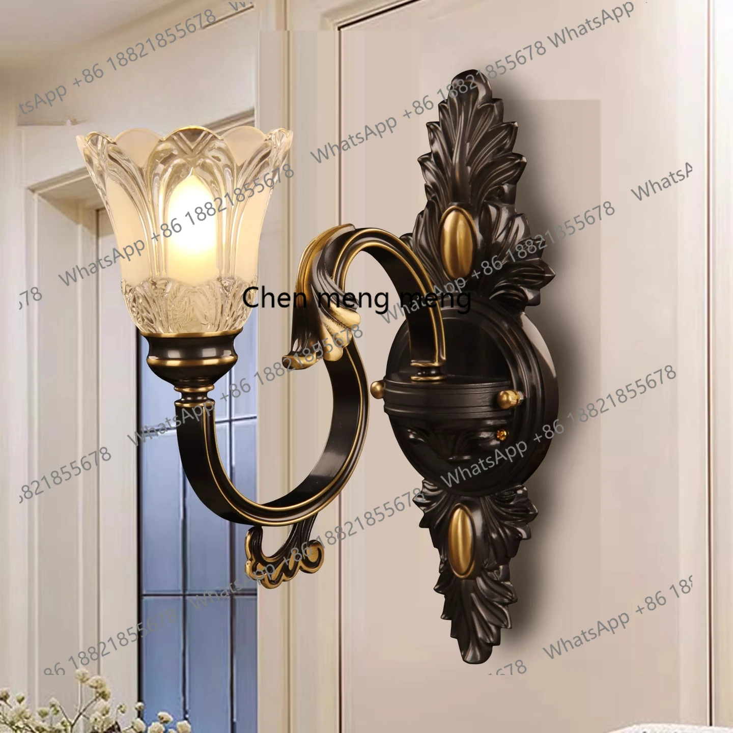 

All-copper American simple wall lamp, living room wall lamp, bedroom bedside single head black polished gold fashion lamp B030