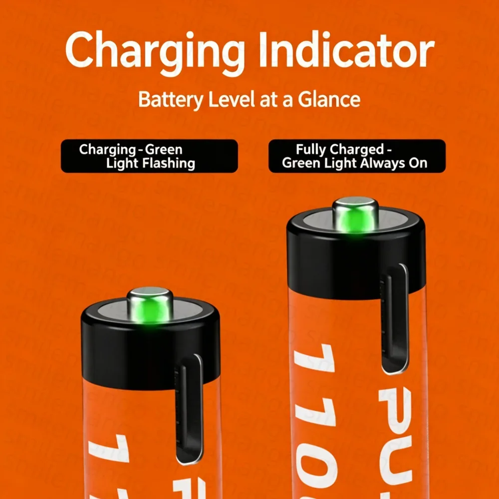 1.5V AA&AAA Rechargeable Lithium Battery 3400mWh/1100mWh, Type-C Port Charging Be Reused 1500 Times For Alarm Clocks