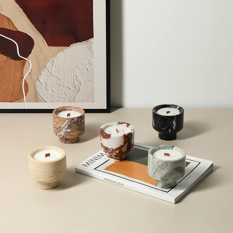 New Chinese-style wabi sabi natural marble scented candles, creative soft decoration in the bedroom of the homestay