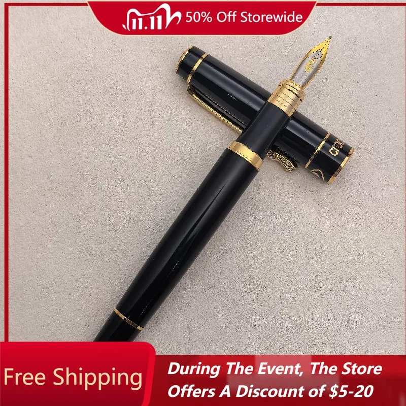 Wingsung Full Copper Shell Carving Fountain Pen Thick Handle with A Bright Pointed Tip, Heavy Touch for Writing Office Gifts Pen