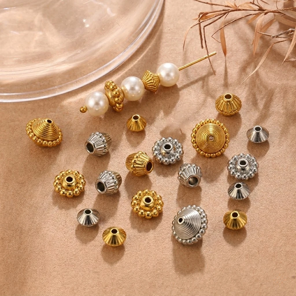 5 Stück Edelstahl-Abstandshalter in Goldfarbe für Handarbeiten, Halsketten, Armbänder, Schmuckherstellung, Bastelbedarf – Detail 1
