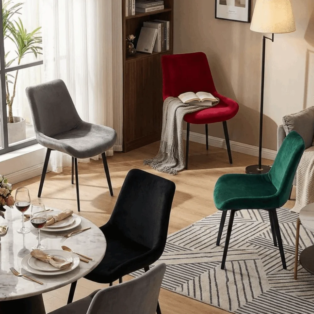 Velvet Dining Room Chair Covers Full Coverage Elastic Short Back Cover Curved Back Stretchable Chair Slipcovers Office Setting