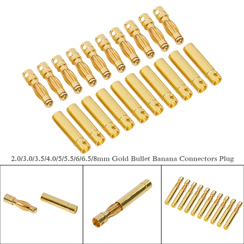 5/10Pair 2.0mm/3.0mm/3.5mm/4.0mm/5mm/5.5mm/6mm/8mm RC Battery Gold-plated Male Female Bullet Banana Plug High Quality Connector