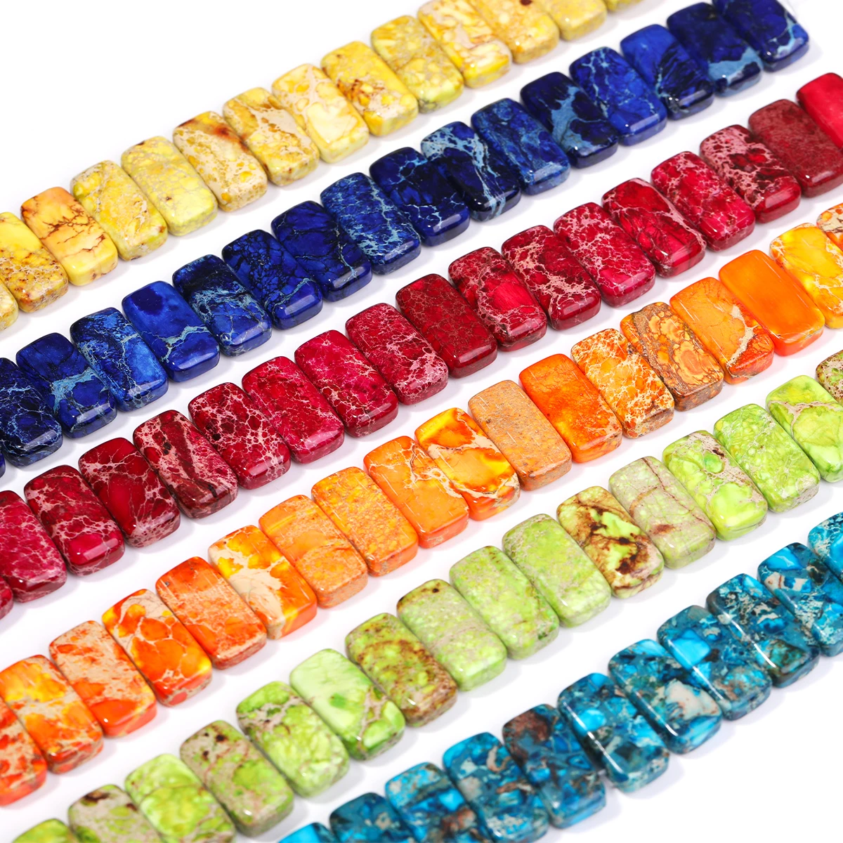 

Natural Imperial jasper Rectangular Polished Double-hole Colorful Loose Beads Used DIY Jewelry Making Bracelet Accessories Gift