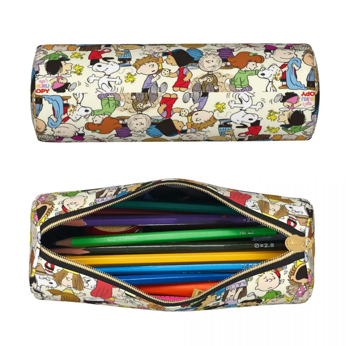 Peanuts Comic Characters Pencil Case Leather Snoopy Charlie Brown Linus and Lucy Pen Box Bag for Student Big Capacity Pencilcase