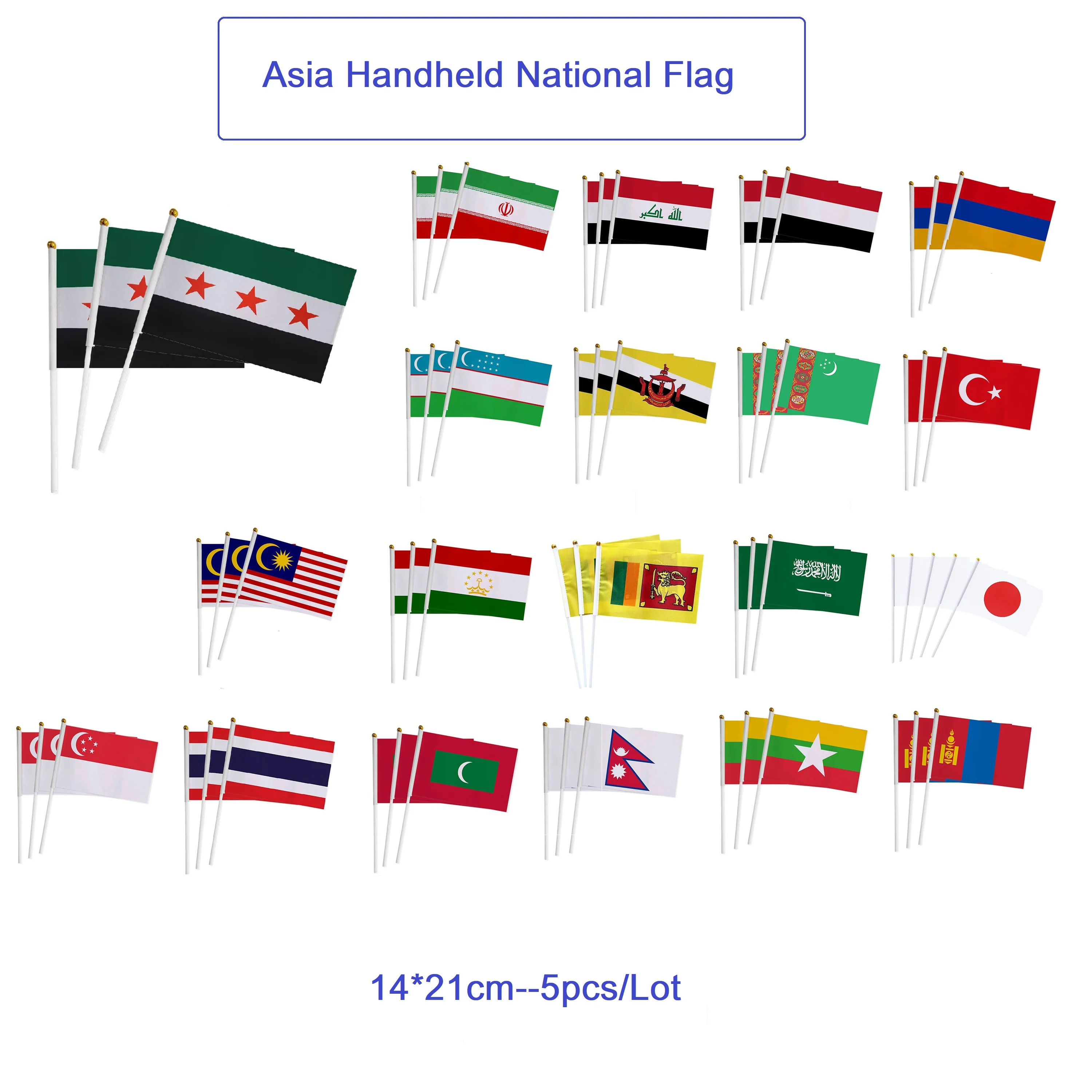 Hot Sale 5pc14*21cm Azerbaijan Philippines Singapore  Lebanon Asia Hand Waving Flags    for National Celebration & Tourist Gift