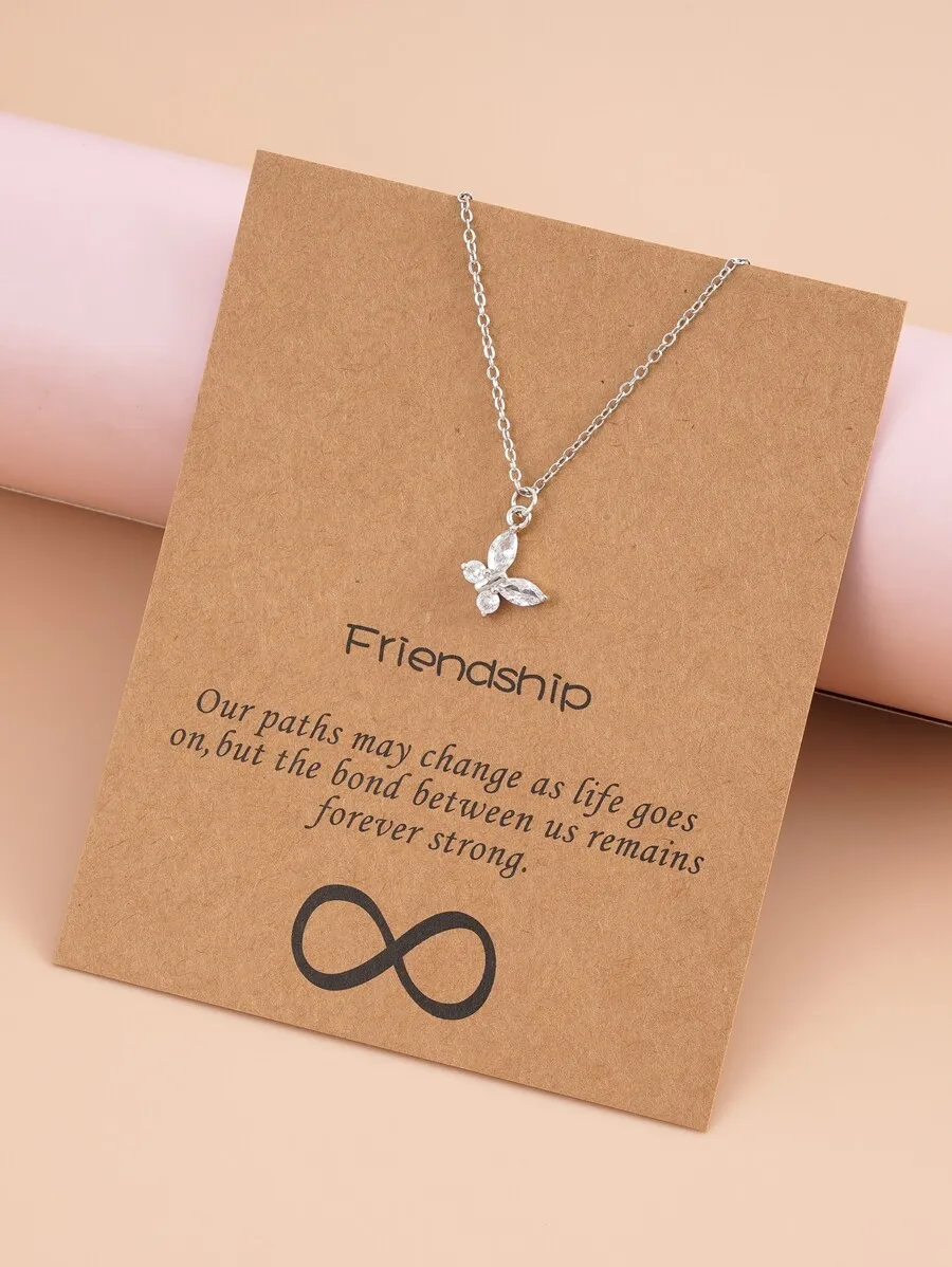 Cubic Zirconia Butterfly Pendant Necklace For Women