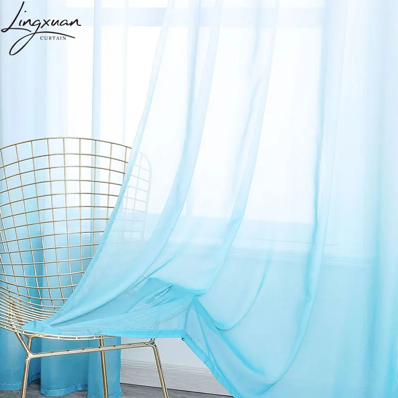 Modern Gradient Color Tulle Sheer Curtains For Living Room Bedroom Blinds Voile Curtain Kitchen Gauze For Screening Window Decor