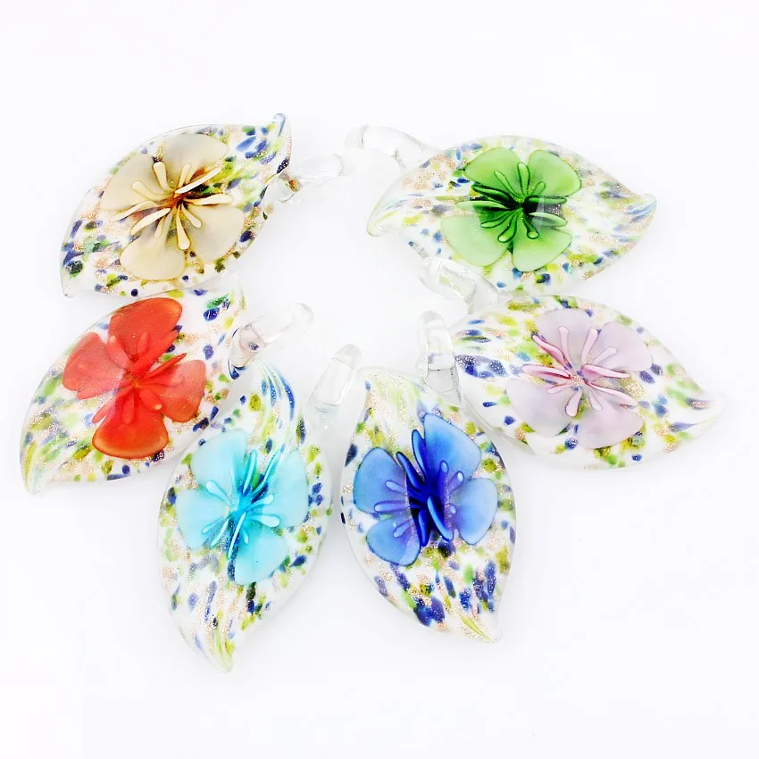 Qianbei Flower Pendant Wholesale 6pcs Handmade Murano Lampwork Glass Mix Color Fit Necklace Fashion Jewelry Gifts