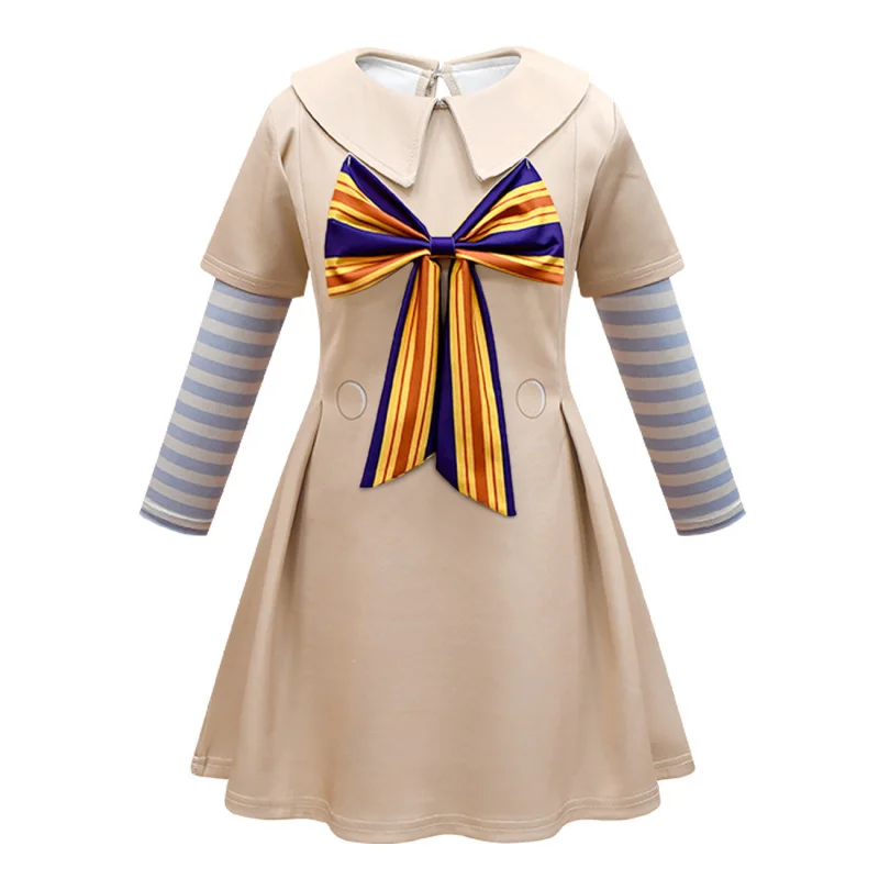 New Children's Fake Two-Piece Lapel Long Sleeve Skirt Cosplaym3gan Meghan Girl's Bow Dress 81267