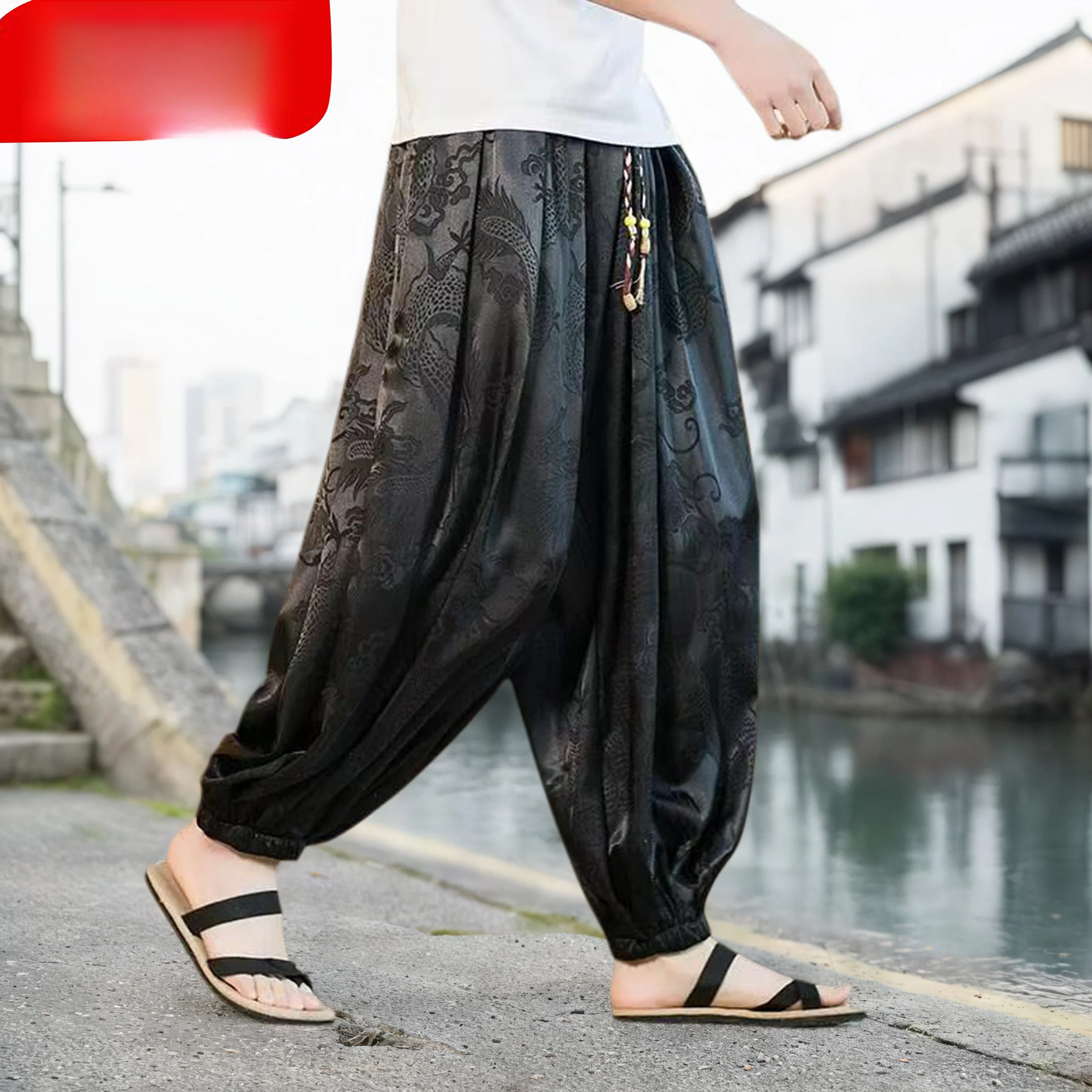 

lín Yún Fēng Hanfu Tang Dr Pants Men's Summer Thin Wide Leg Harlan Pants Large Size Fat Lantern Pants Casual Wear