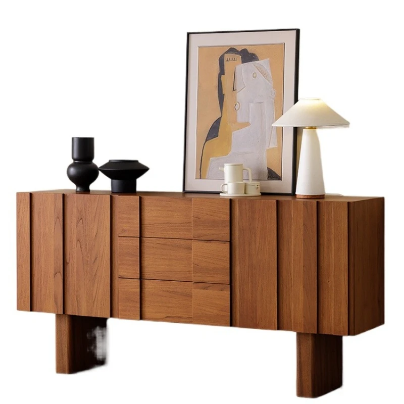 

Medieval solid wood veneer side cabinet, French retro teak veneer simple restaurant locker