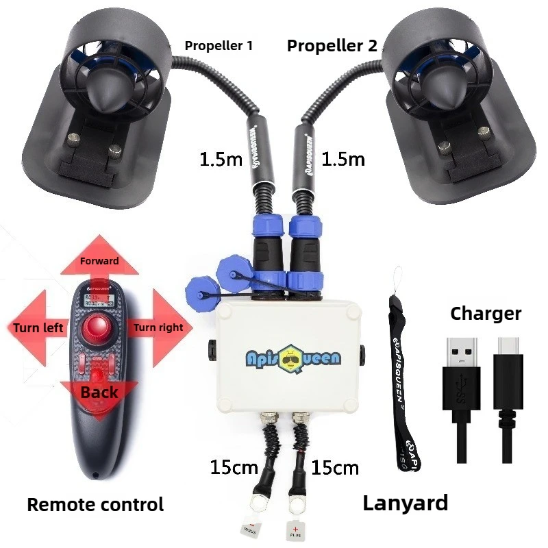 U2 12V Underwater Thruster 1-3KM/H Speed Corrosion Resistant Motor for Bait Feeding Net Towing ROV Robot