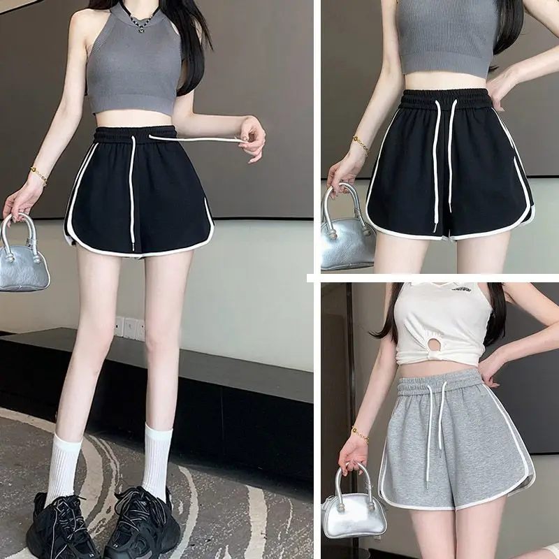 

2026 Summer New Women's Solid Color Drawstring Pocket Outdoor High Waist Yoga Running Wide Leg Casual Home Sleeping Pants