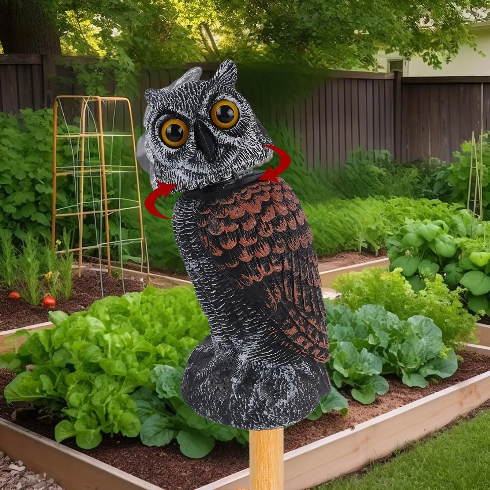 Owl Decoys To Scare Birds Away Resin Owl To Scare Birds Away 360-Degree Rotating Head Weatherproof Scarecrows Sculpture For