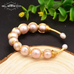GLSEEVO Original Design Natural Fresh Water Purple  Pearl Handmade Open Bangle For Women Bride Wedding Luxury Jewelry GB0117