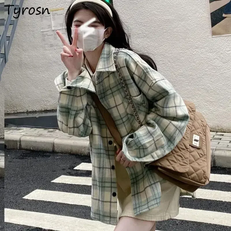 

Plaid Sweet Shirts Women Vintage Korean Fashion Chemise Femme Long Sleeve Gentle Temper Clothing Girlish Aesthetic Preppy S-3XL