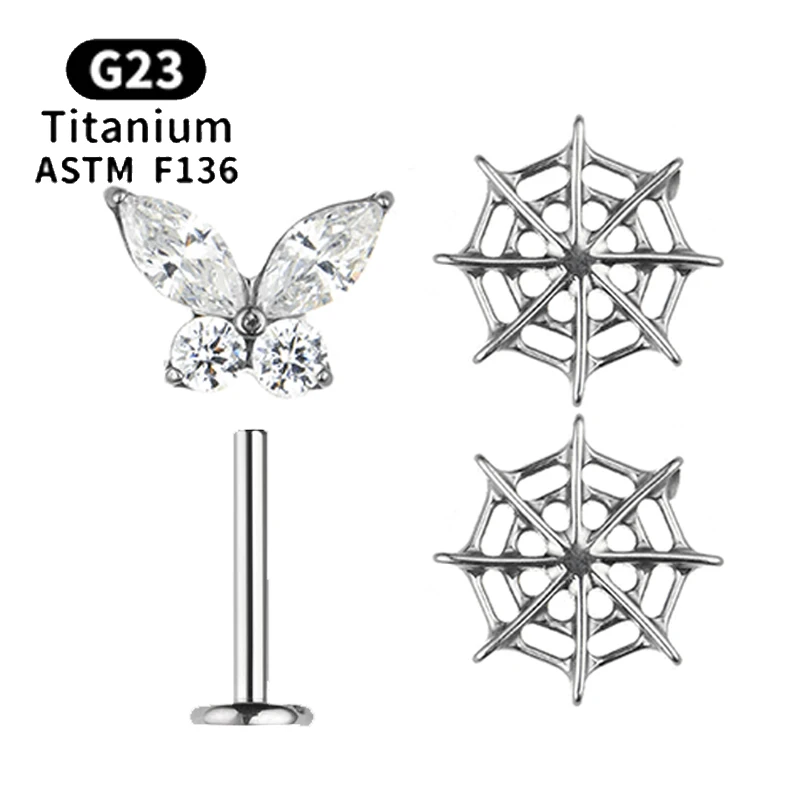 

G23 Titanium Ear Studs com zircão, forma Bowknot, Top Cartilagem, Tragus, Lip Helix, língua, moda Piercing Jóias, Ear Studs