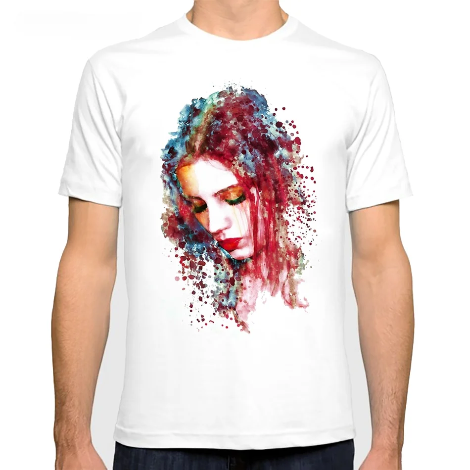 Vagarytees-Camiseta creativa de verano para hombre, camisa con estampado de mujer triste, pintada a mano, Color acuarela, arte humano, 2022