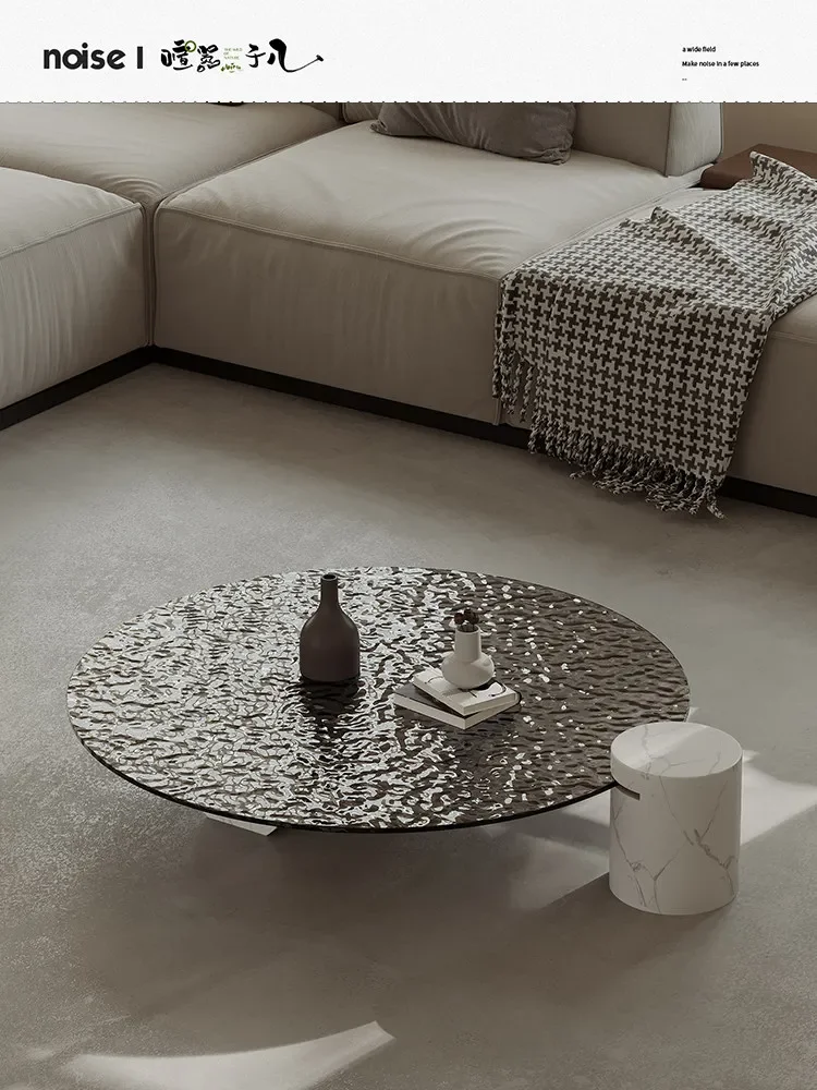 BJ Light Luxury High-end Water Ripple Coffee Table Living Room Modern Simple Personality Creative Fashion Round Glass Coffee Tab