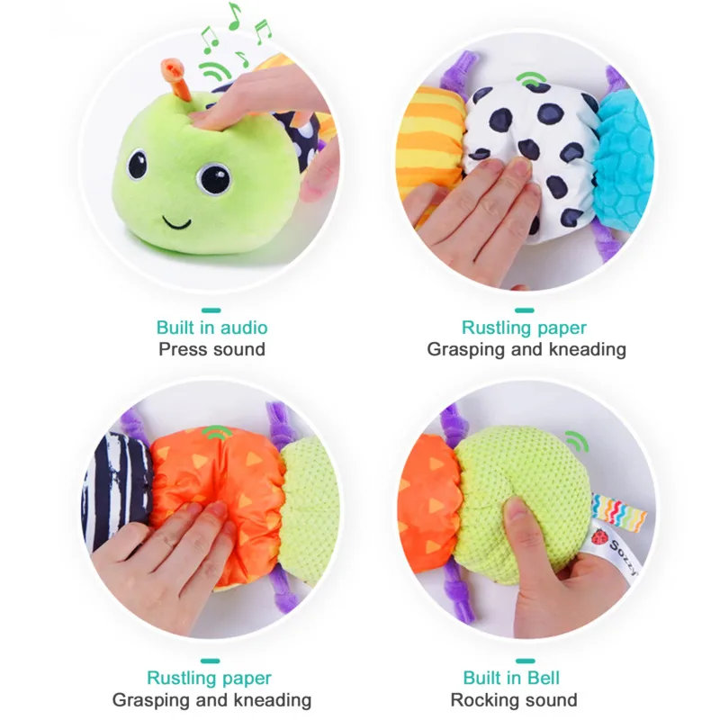 Infant Caterpillar Plush Toy Musical Durable Animals Soothing Doll 56cm Measuring Scale Colorful Pattern Plaything For Newborns