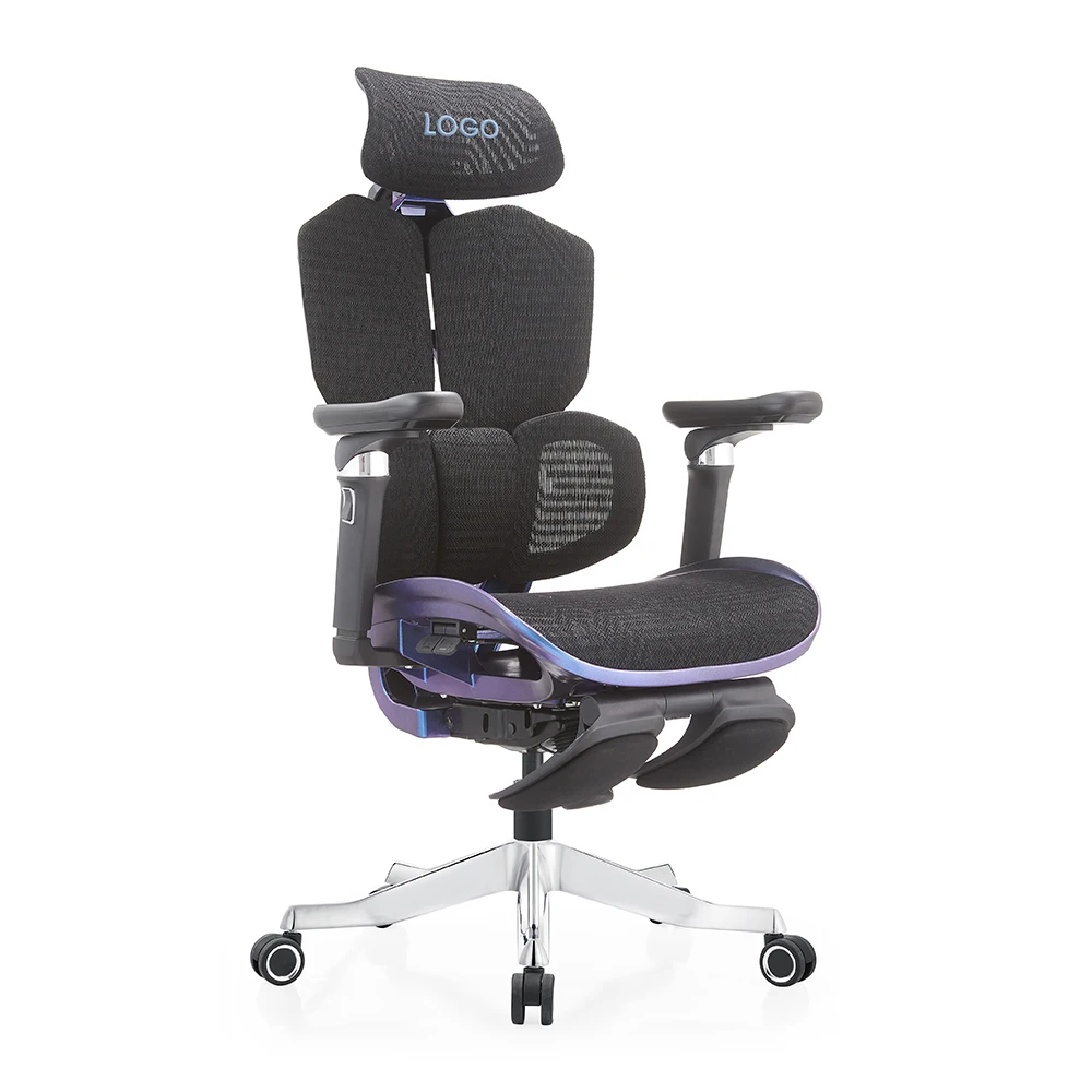 Custom Aluminum Base 6D Armrest Full Mesh Gamer Chair Reclining Gaming Chair with Footrest