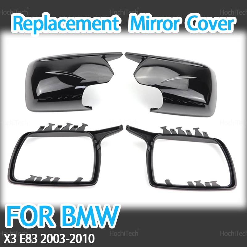 For BMW X3 X 3 E83 2003-2010 Rearview Mirror Cover Side Wing Protect Frame Covers Trim Carbon Look and Bright Black with Tool