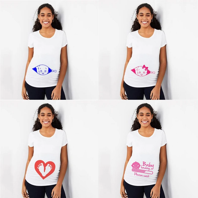 

Pregnancy Shirt Maternity Cute Baby Print O-Neck Short Sleeve T-shirts Pregnant Tops Tees Clothes Baby Announcment Tshirts