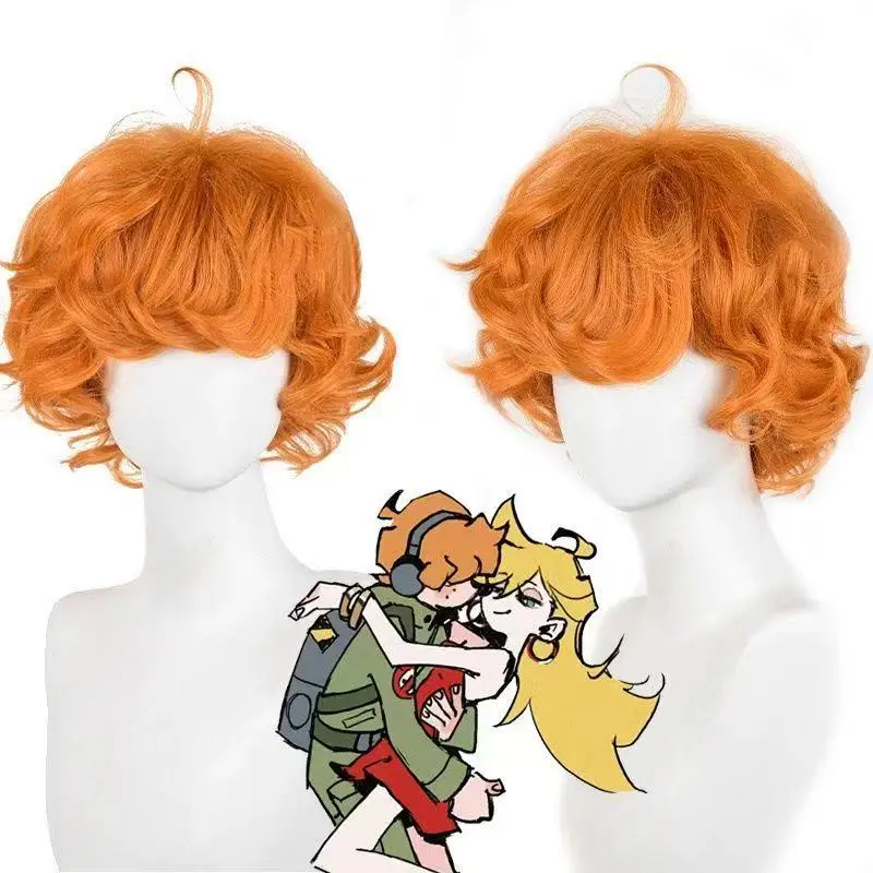 

1 piece orange messy short curly hair anime suspenders angel Brief cosplay wig