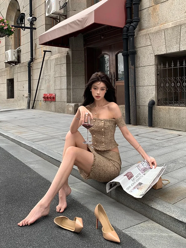 Conjunto de Vestido Elegante de Verano Strive para Mujer, Estilo Cubano, Top de Tubo y Falda, Conjunto Moderno para Mujer de Negocios