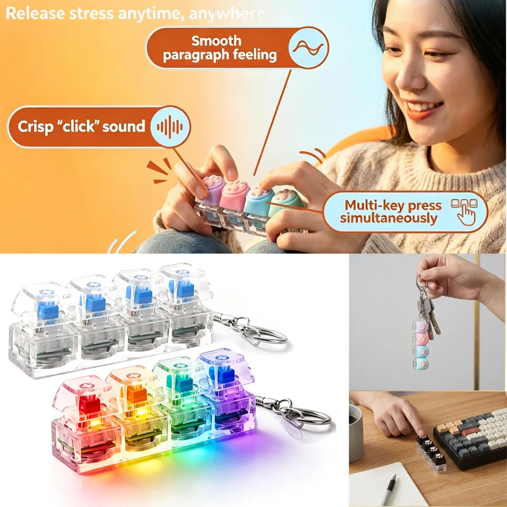 Fingertip Decompression Toy Keys Silicone Soft Cat PAWS Keychain Key Ring Mobile phone Pendant Accessories Keyboard Tapping