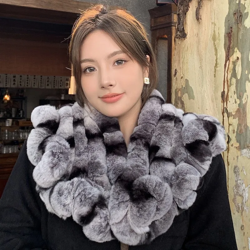 

Fashion genuine rex rabbit fur shawl Girls warm neck-protecting scarf Women winter stylish double-sided thickened fur scarf cape