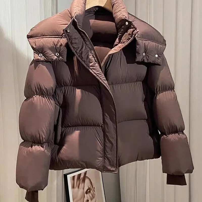 Casual Hooded Collar Cotton Coat Women Long Sleeve Thick Warm Short Padded Jacket Autumn Winter Female Street Overcoat Parkas