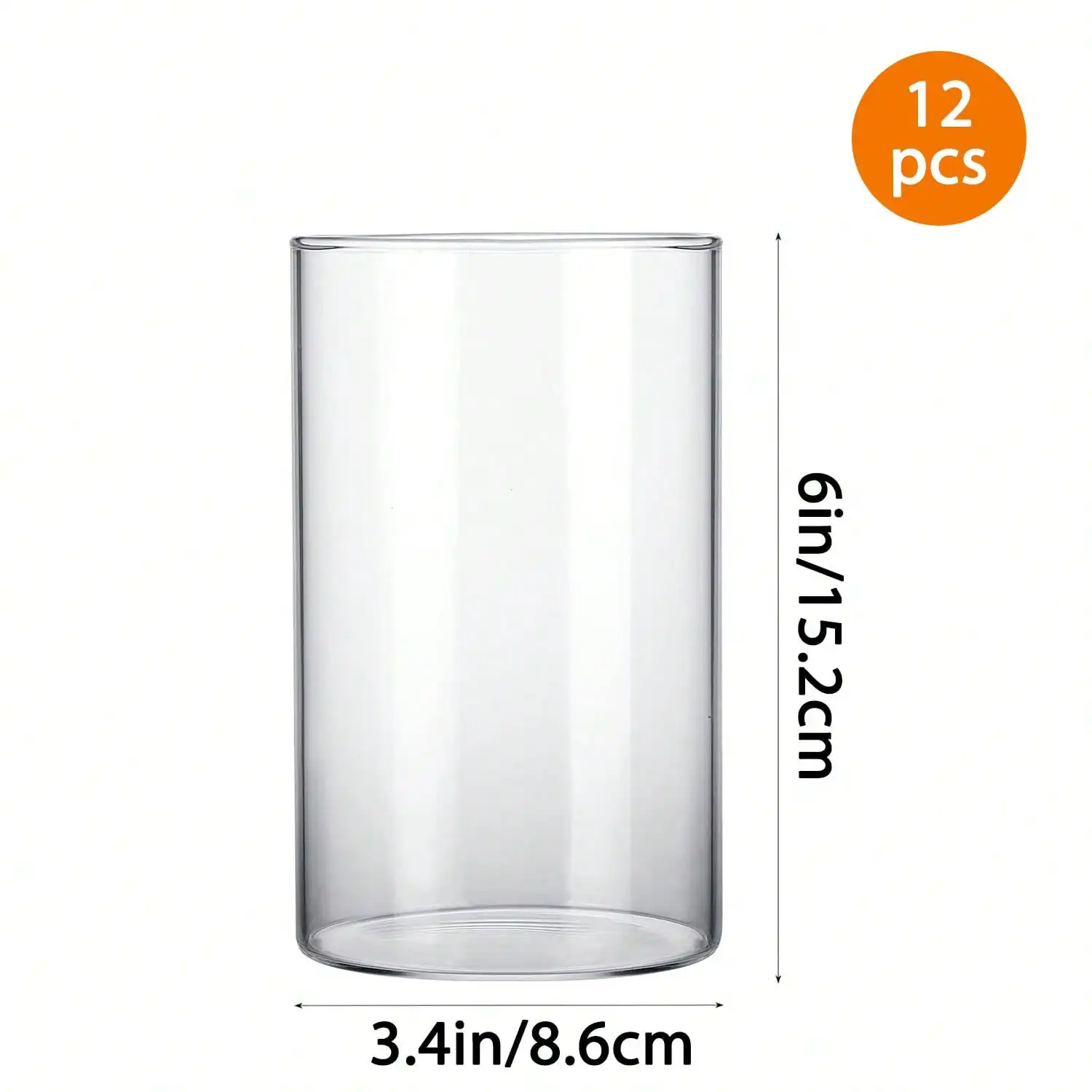 12‑Pack Glass Cylinder Vases, 6‑Inch Tall Clear Hurricane Candle Holders, Bulk Centerpieces for Wedding & Event Decor, Glass Vases for Home Floral Arrangements, Mother’s Day Decor & Gift