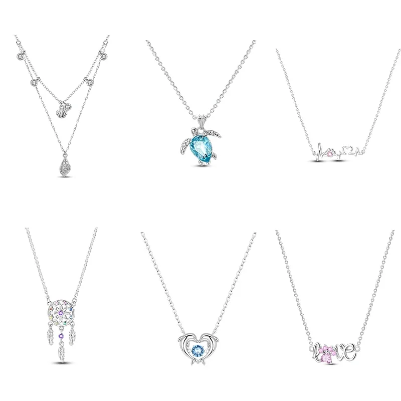 Original 925 Sterling Silver Women Jewelry Exquisite Dreamy Necklace Colored Zirconia Ocean & Love Necklace Friend Party Gift