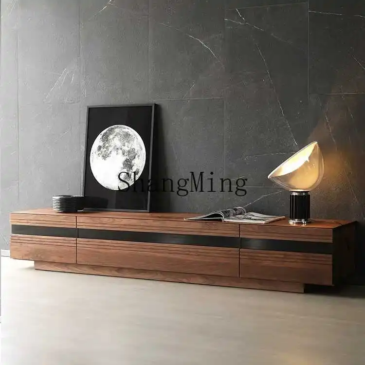 

CL Black Walnut Solid Wood TV Cabinet Minimalist Small Apartment Living Room Natural Wood TV Stand