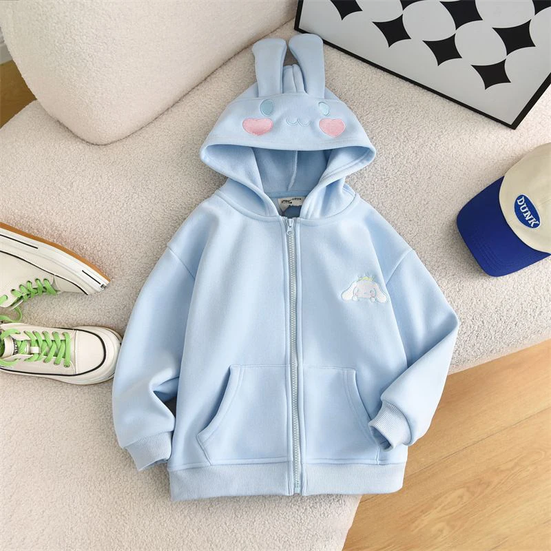 Kawaii Sanrioed Spring and Autumn New Children's Zipper Coat Cute Cartoon My Melody Cinnamoroll Kuromi Hooded Casual Hoodie