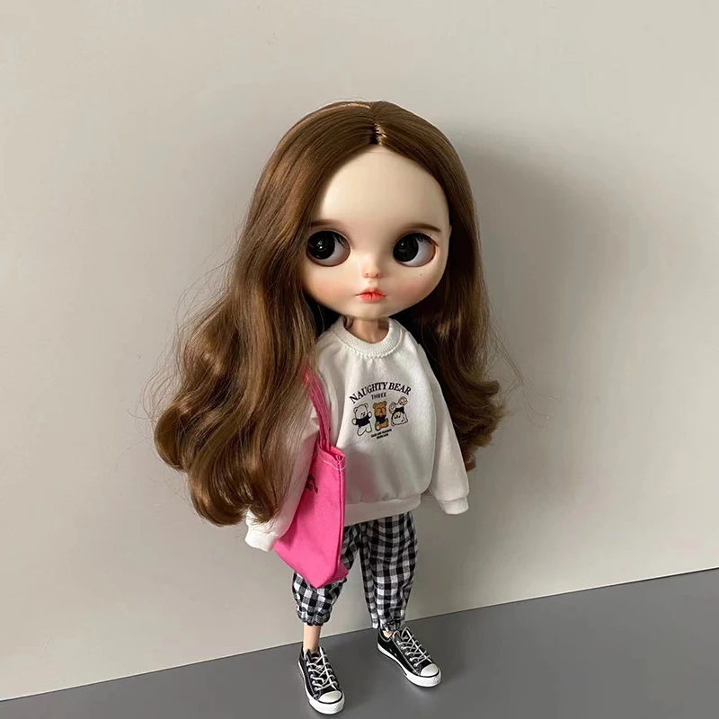 New Arrival Blythe Clothes Fashion Bear Sweater and Pants Bag Suit for Blyth Barbies 30cm 1/6 Dolls Azone Licca Doll Accessories