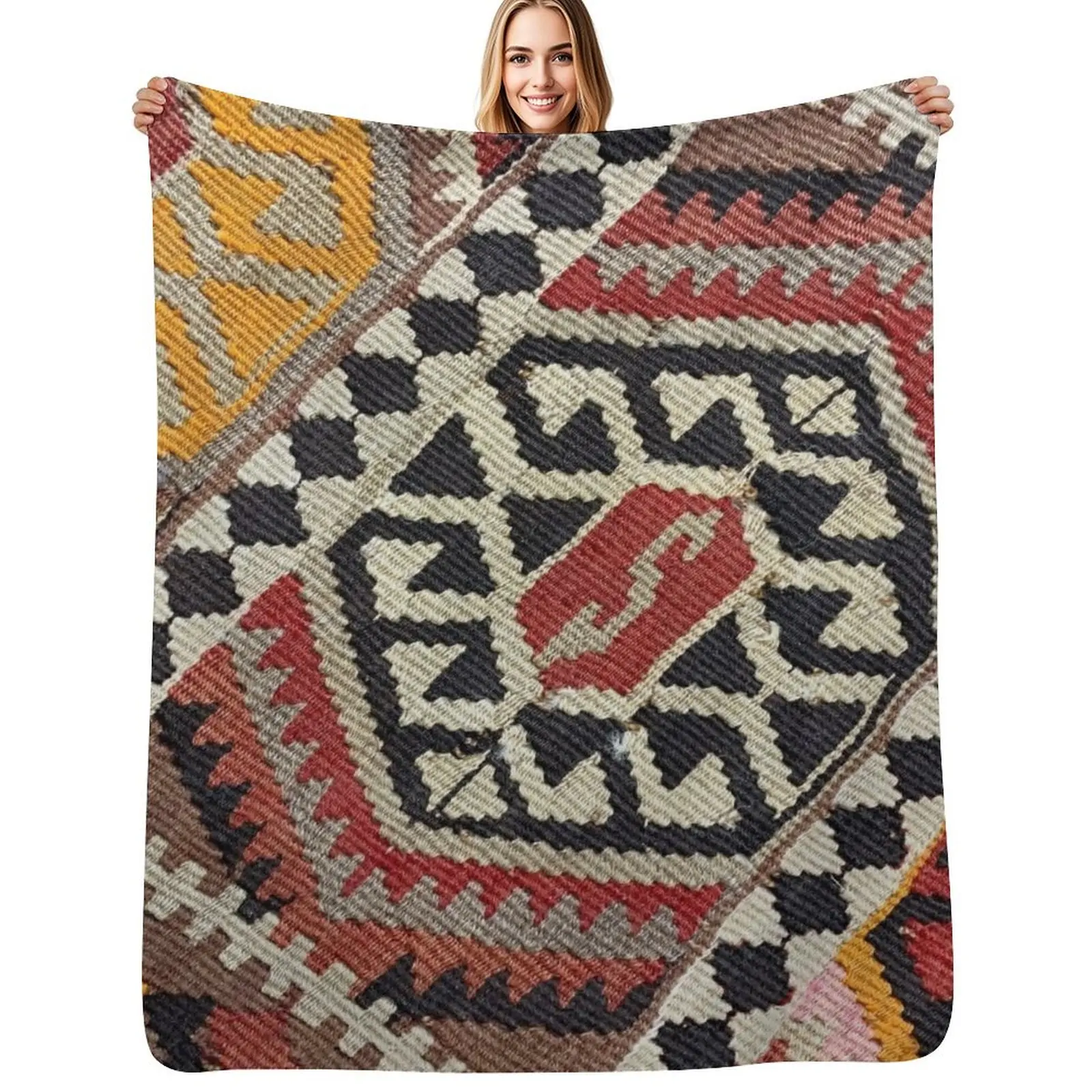 

Decorative Kilim, Navaho Weave, Woven Textile Throw Blanket Decorative Beds Hairy Tourist Blankets