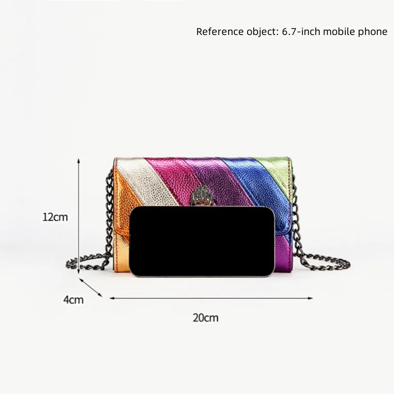 Tas ponsel wanita, dompet pelangi warna-warni kepala elang, tas selempang kasual Mini, dompet kualitas tinggi